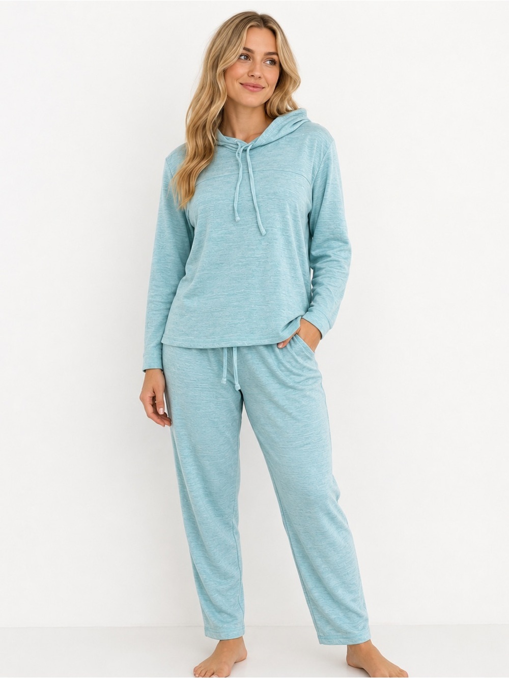 Talbots Womens Light Blue Loungewear Top And Pant Set, Cow Neckline, Size Medium